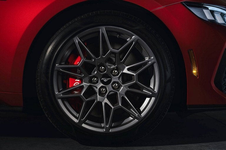 2024 Ford Mustang® model with a close-up of a wheel and brake caliper | Joe Hall Ford in Lewiston ID